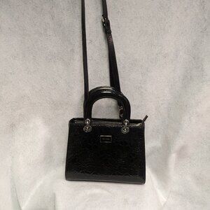 St. John Rhodium Embossed Black Patent Leather Purse